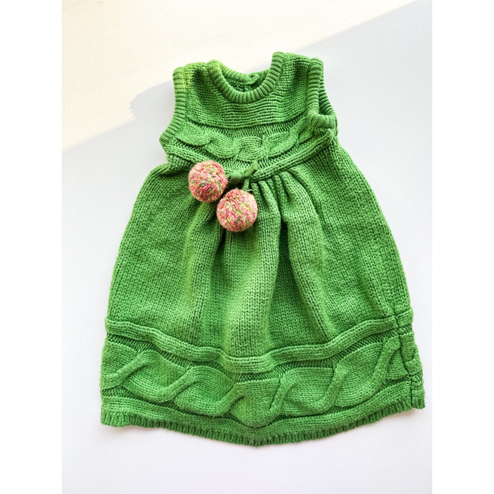 Gymboree 2012 Girls Green Cable Knit Sweater Dress Pom Poms Size 2T